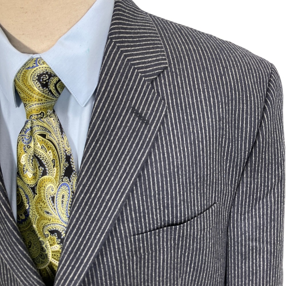 Calvin Klein‎ Blazer Mens 45R Navy Pinstripe Flannel Cashmere Wool Jacket VTG